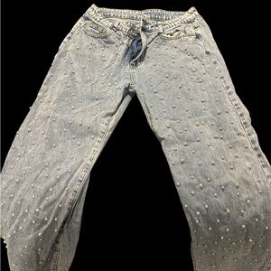 Women's Light Blue Embellished Jeans